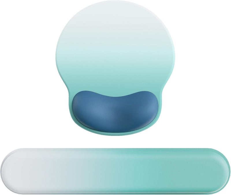 Laborio Ergonomic Mouse Pad Wrist Support Set, Memory Foam Keyboard Wrist Rest Set, Keyboard Pad, Non-Slip Base Mousepad(Gradient White Blue Set) - Image 1